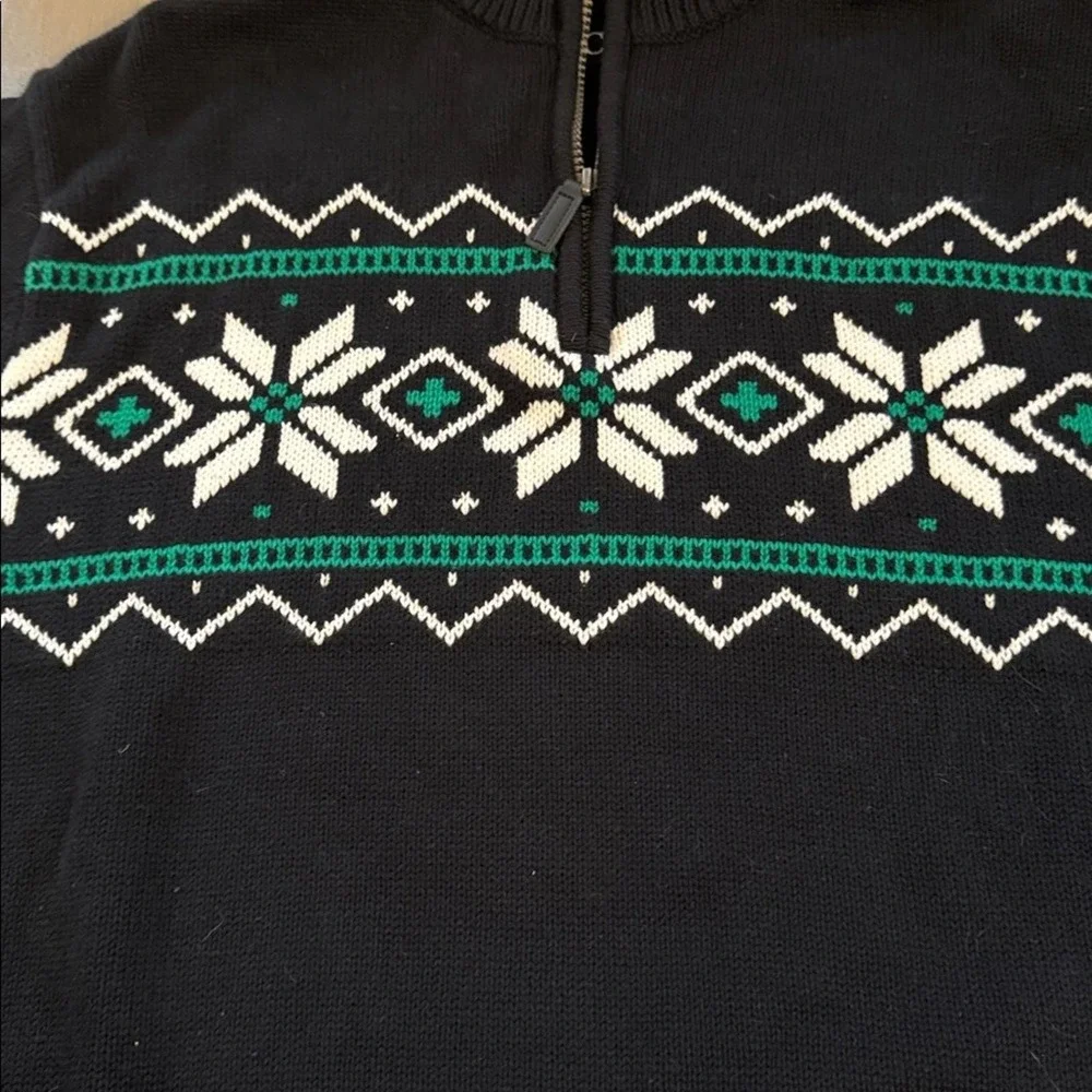 Chaps Navy Blue Fair Isle Snowflake Knit Quarter Zip Sweater‎ Men's XL